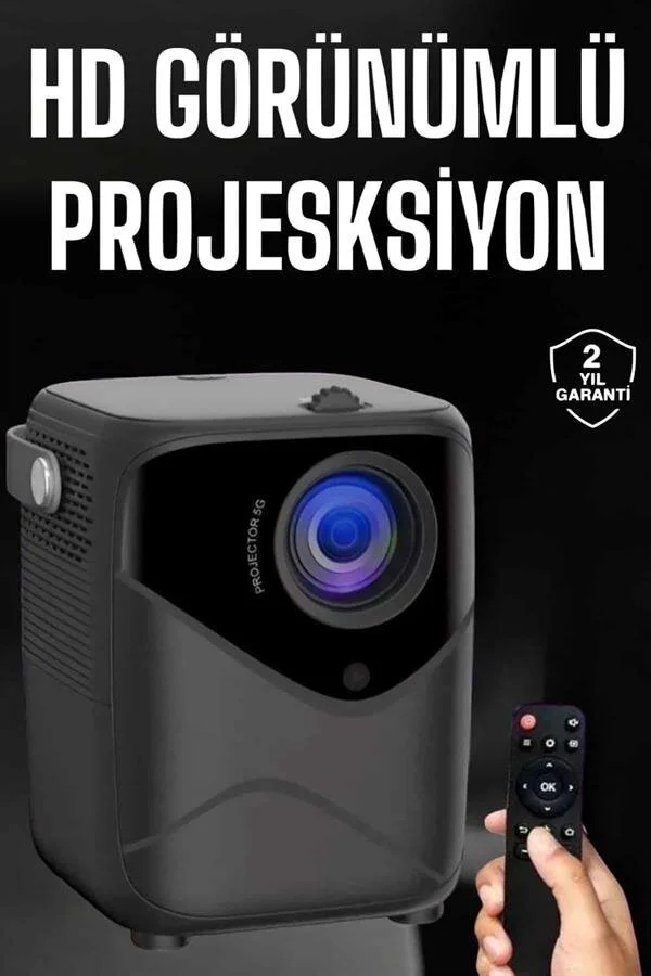 Yüksek HD Görünümlü Taşınabilir Projeksiyon Cihazı - 1080 HD, 64GB Depolama, Uzaktan Kumanda