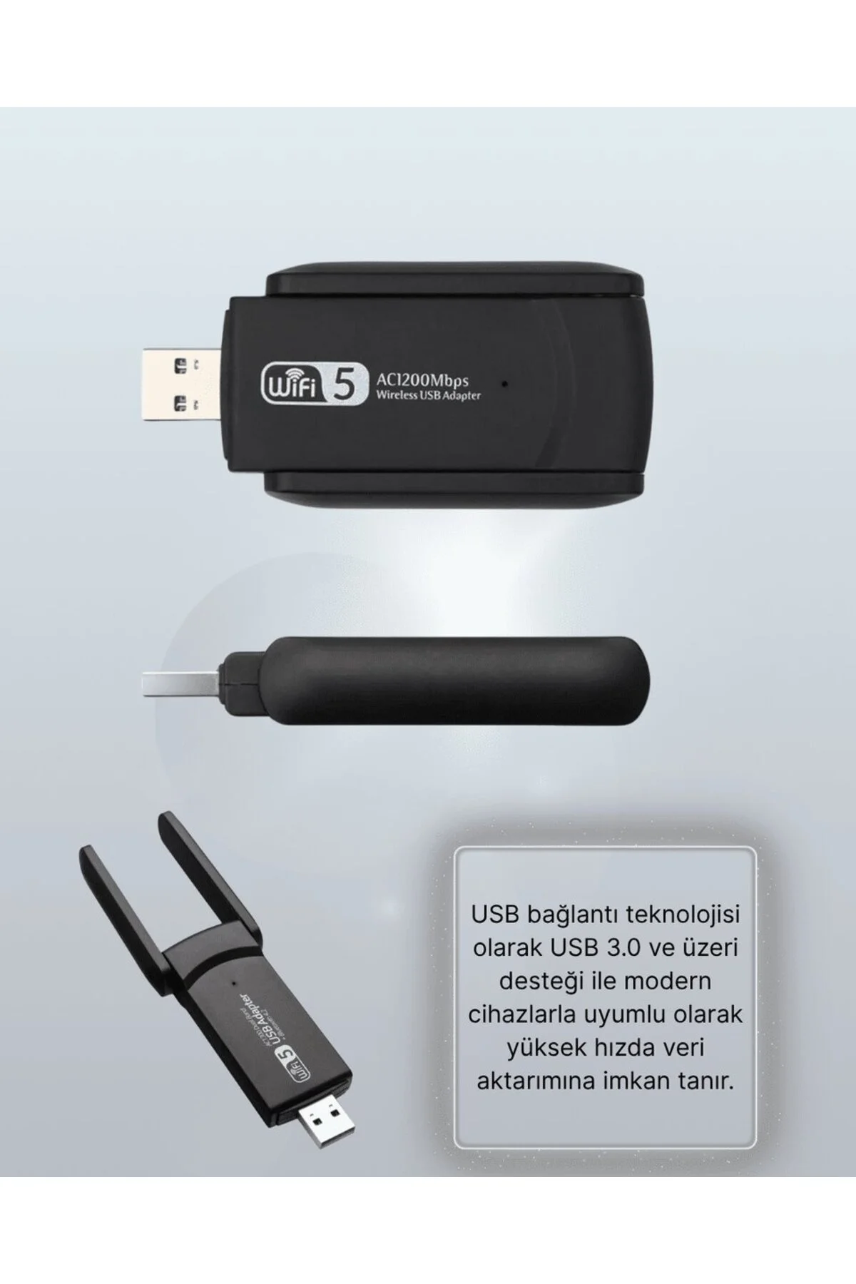 Yüksek Hızlı 1200 Mbps Çift Bant USB WiFi Adaptör – Güçlü Sinyal Geniş Uyumluluk Yüksek Hızlı 1200 Mbps Çift Bant USB WiFi Adaptör – Güçlü Sinyal Geniş Uyumluluk - Görsel 5