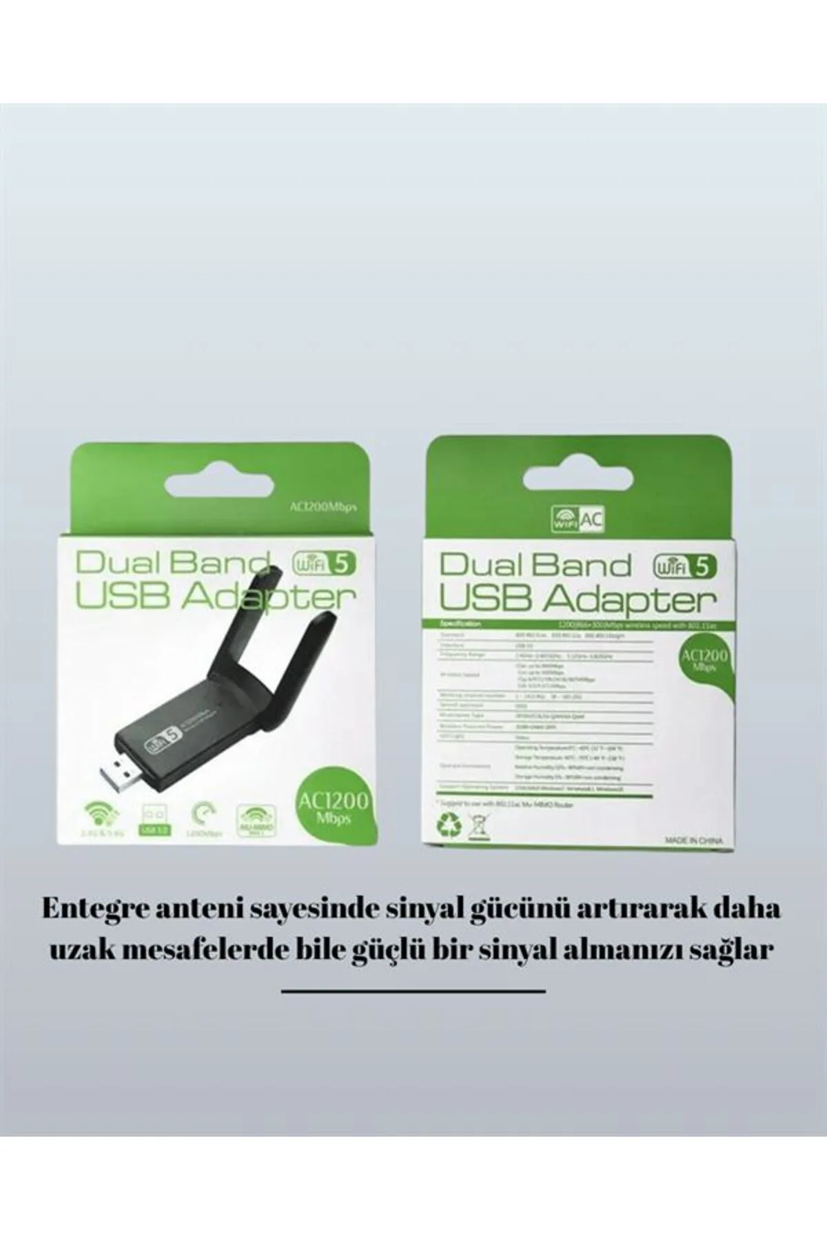 Yüksek Hızlı 1200 Mbps Çift Bant USB WiFi Adaptör – Güçlü Sinyal, Geniş Uyumluluk