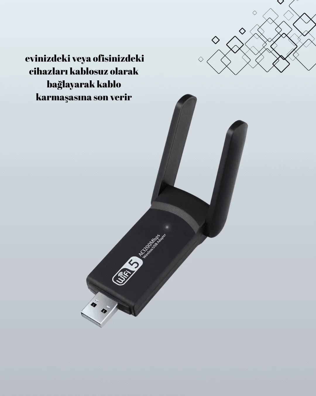 Yüksek Hızlı 1200 Mbps Çift Bant USB WiFi Adaptör – Güçlü Sinyal, Geniş Uyumluluk