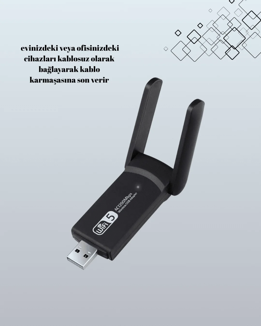 Yüksek Hızlı 1200 Mbps Çift Bant USB WiFi Adaptör – Güçlü Sinyal,