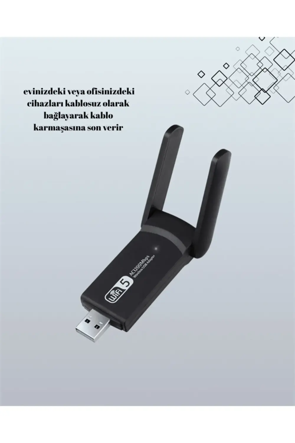 Yüksek Hızlı 1200 Mbps Çift Bant USB WiFi Adaptör – Güçlü Sinyal,