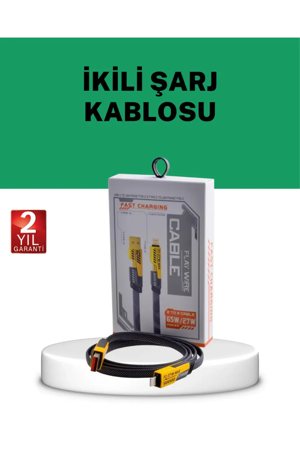 Yüksek Hızlı 65W Güç Çıkışlı Çoklu Cihaz Uyumlu Şarj Kablosu