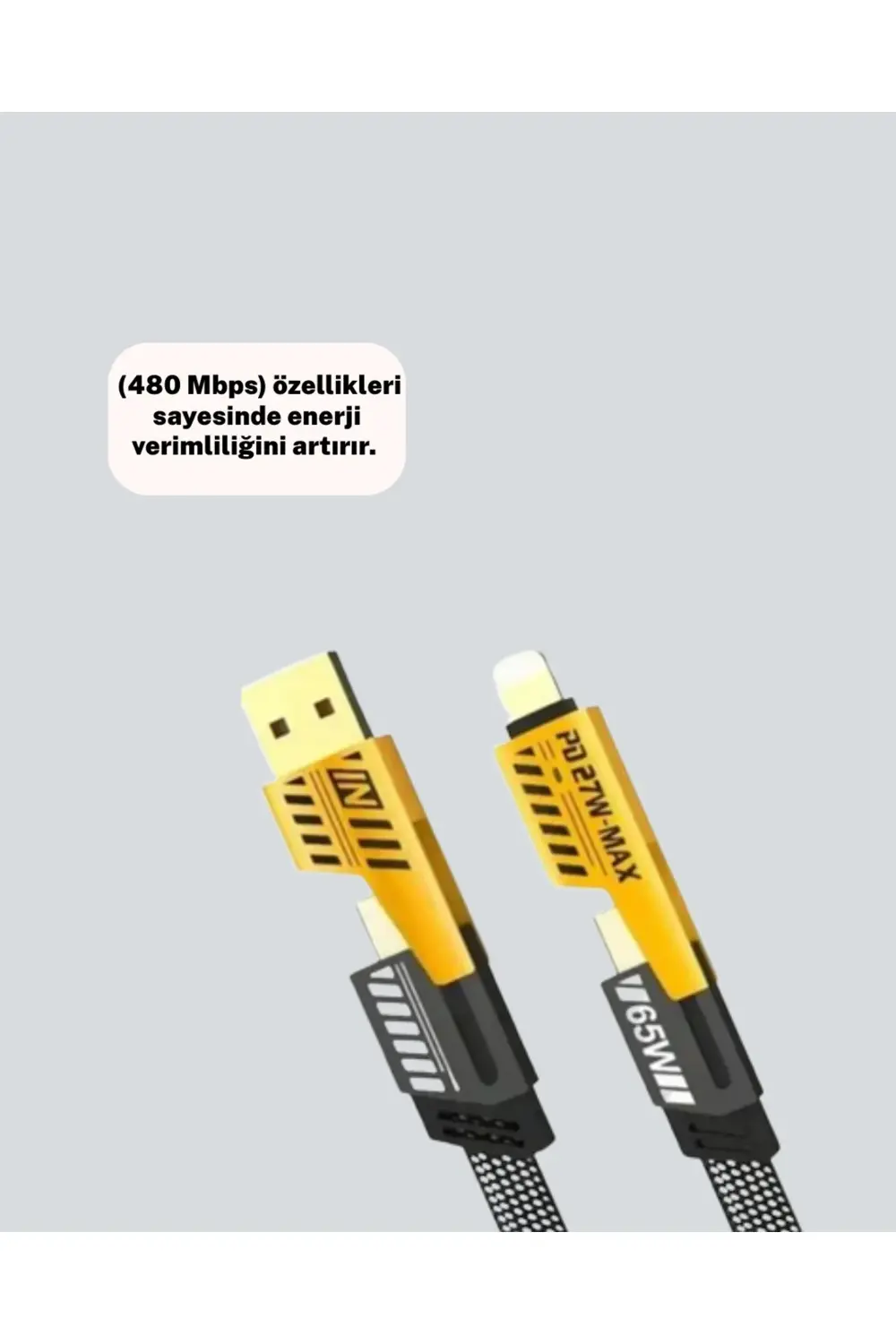 Yüksek Hızlı 65W Güç Çıkışlı Çoklu Cihaz Uyumlu Şarj Kablosu