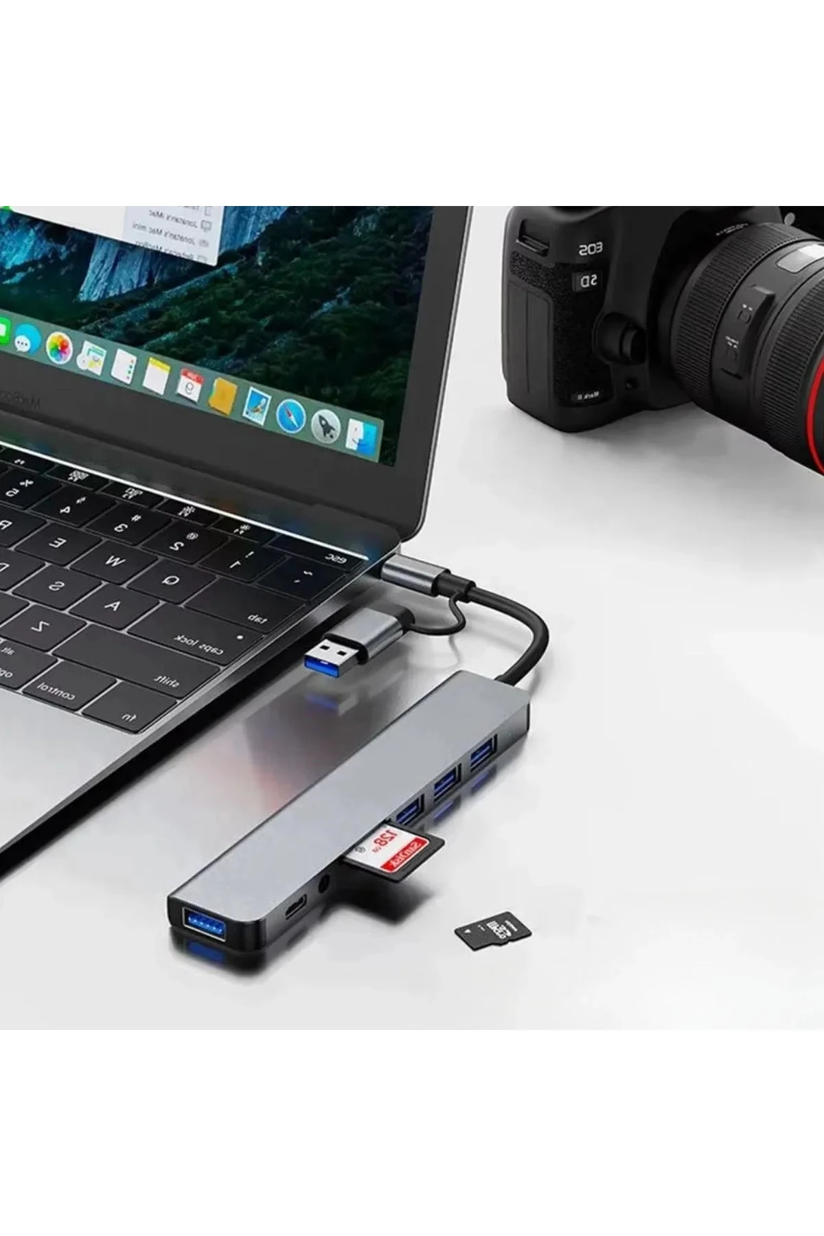Yüksek Hızlı 8 In 1 Usb Çevirici Macbook Uyumlu Hub Yüksek Hızlı 8 In 1 Usb Çevirici Macbook Uyumlu Hub - Görsel 5