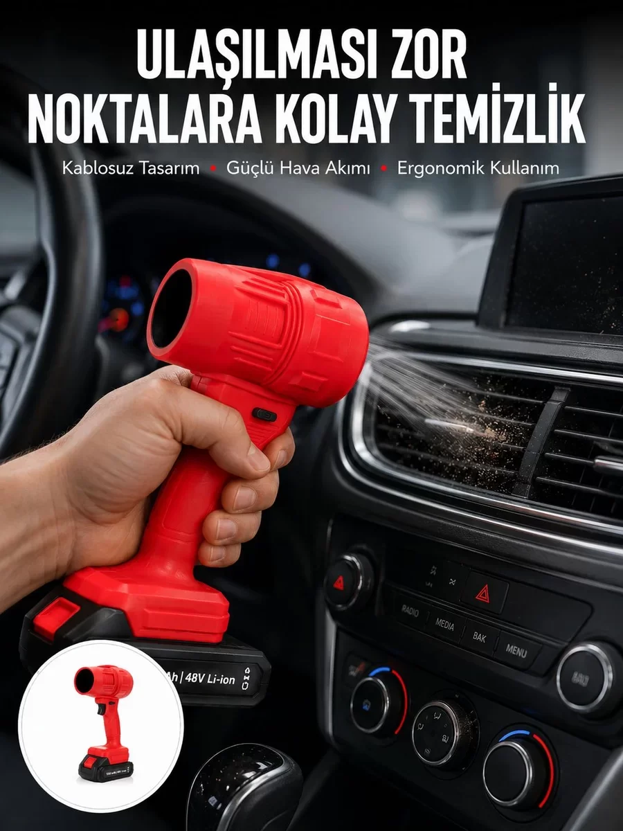 Yüksek Hızlı Elektrikli Toz Temizleme ve Üfleme Cihazı Yeni Nesil - Kablosuz ve Turbo Destekli