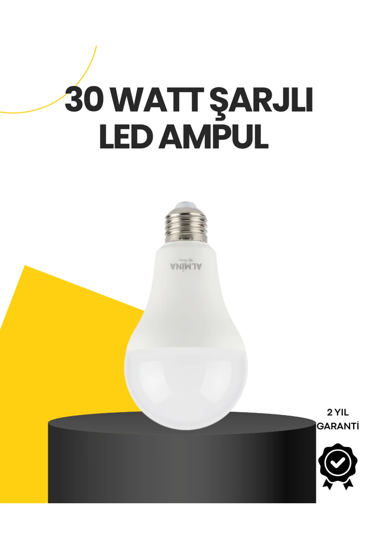 Yüksek Işık Güçlü Şarjlı LED Ampul E27 30W Enerji Tasarruflu