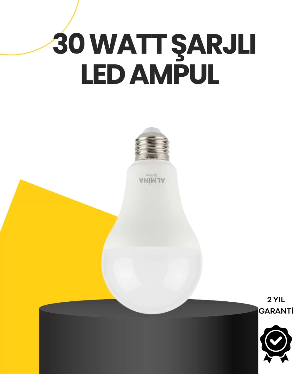 Yüksek Işık Güçlü Şarjlı LED Ampul E27 30W Enerji Tasarruflu - Lisinya