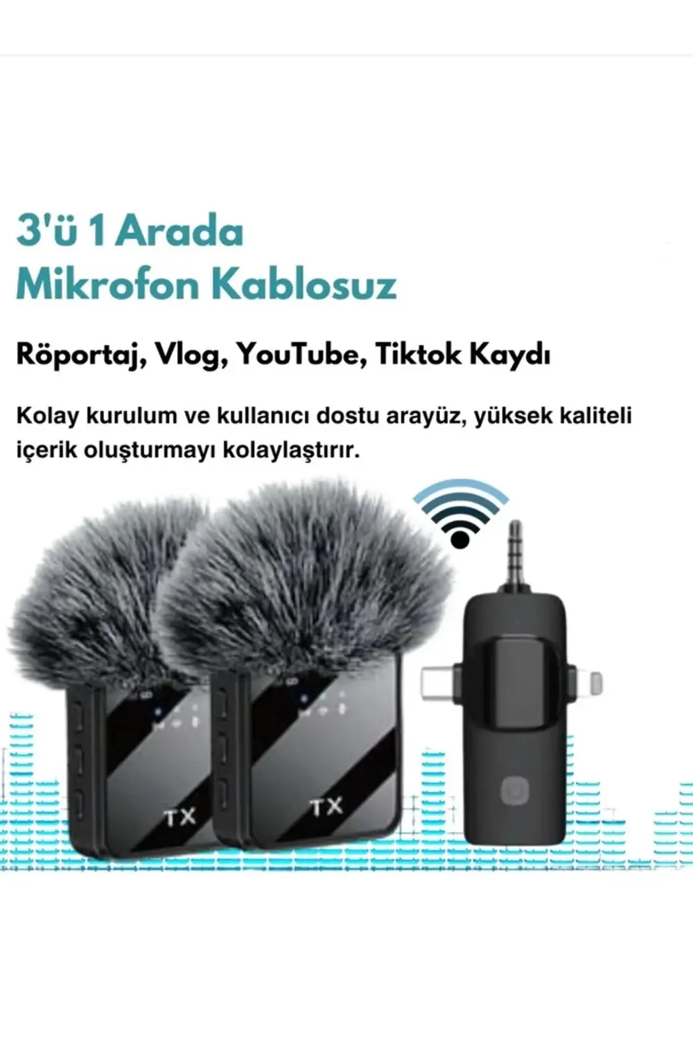 Yüksek Kalite Profesyonel 3 In 1 Kablosuz Taşınabilir Yaka Mikrof
