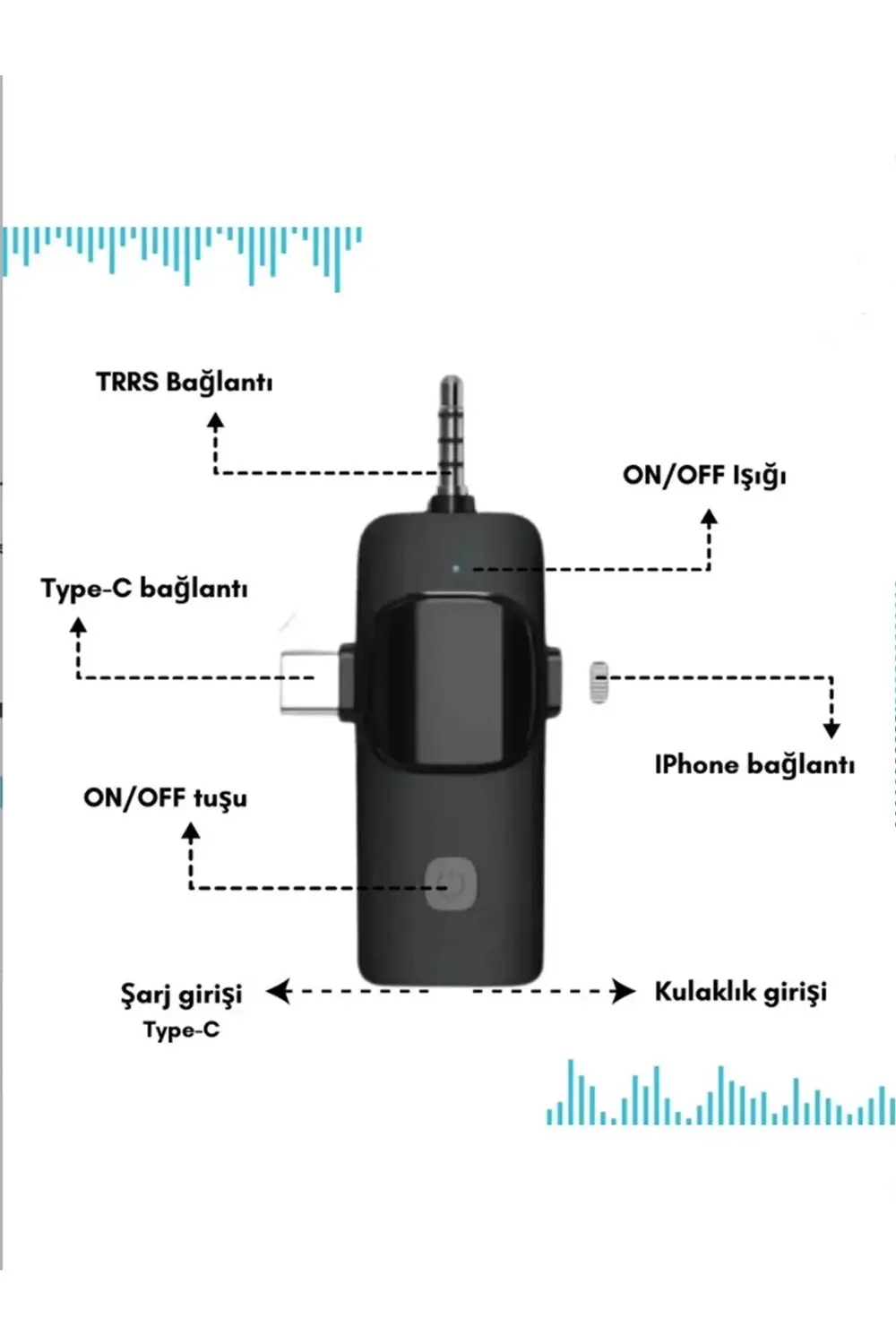 Yüksek Kalite Profesyonel 3 In 1 Kablosuz Taşınabilir Yaka Mikrof