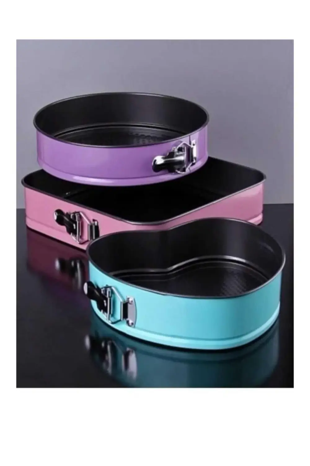 Yüksek Kaliteli 3'lü Kek Kalıbı Seti - Kelepçeli Metal, 3 Boy