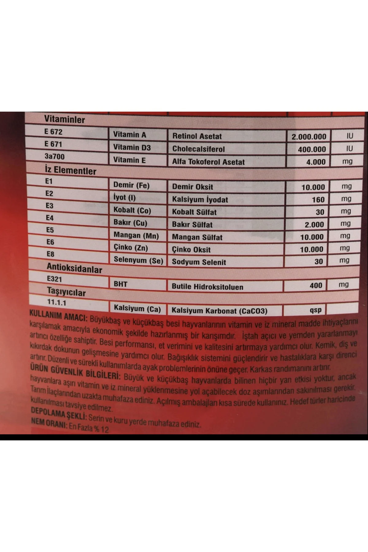 Yüksek kaliteli büyük ve küçükbaş hayvanlar için vitamin premiksi