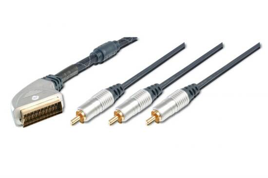Yüksek Kaliteli Scart Kablosu, Scart erkek  3 x RCA erkek cinch k