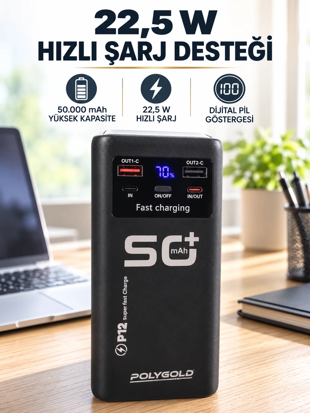 Yüksek Kapasiteli 50.000 mAh Powerbank 22,5 W Hızlı Şarj 4 Dahili Kablo LED Aydınlatma Fiyatı, Yorumları ve Özellikleri