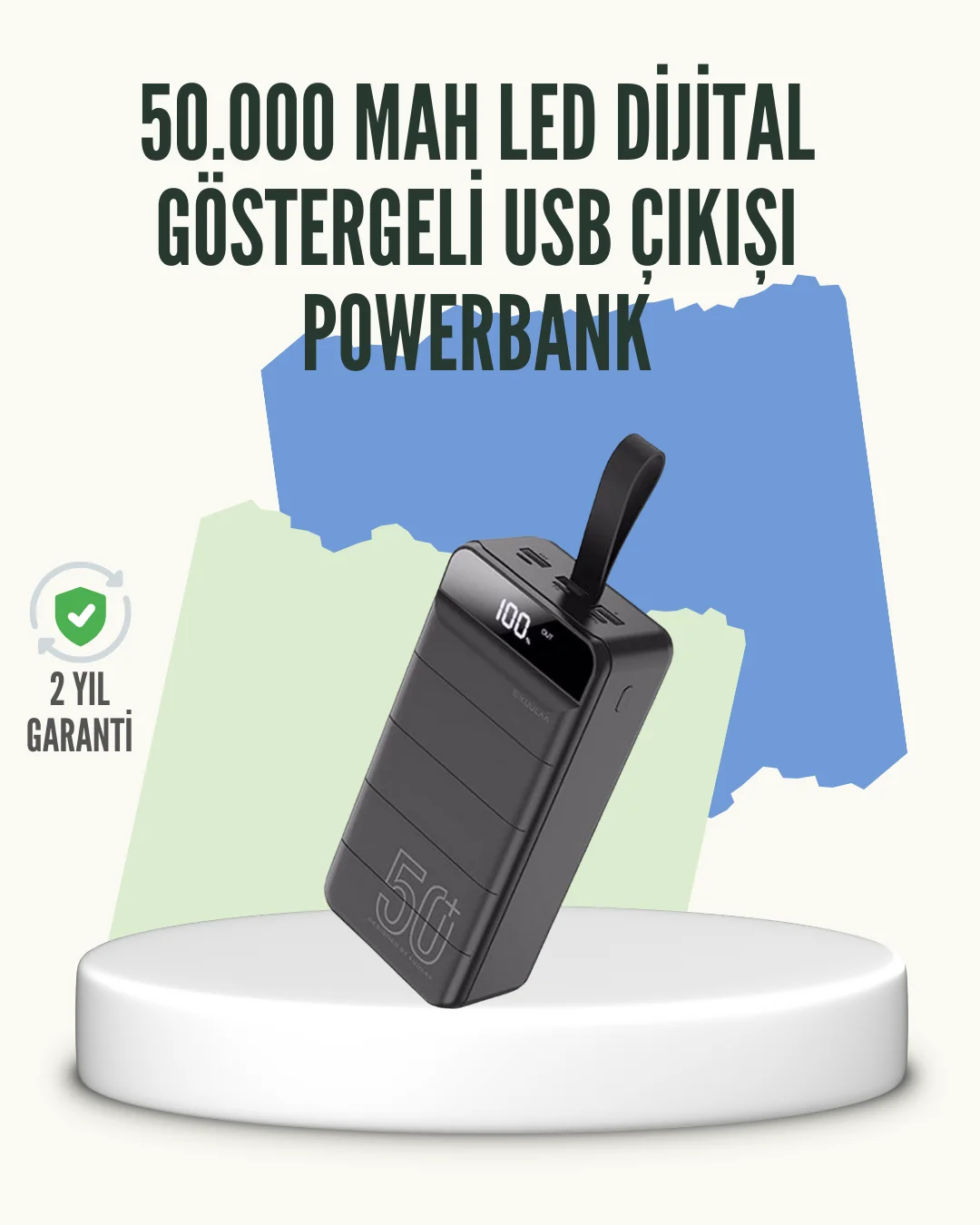 Yüksek Kapasiteli 50.000 mAh Powerbank – Type-C, Lightning ve Mic