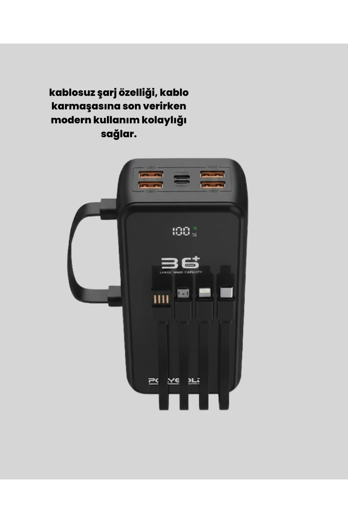 Yüksek Kapasiteli Powerbank Hızlı Şarj ve Kablosuz Destekli - Lis