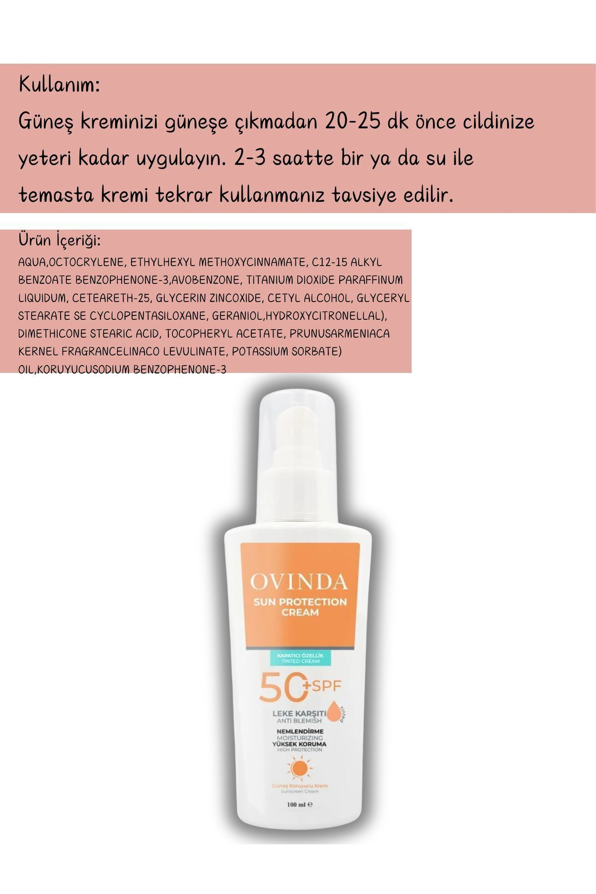 Ovinda Yüksek Korumali Leke Karşiti Ve Cilt Tonu Eşitleyici Spf 50 Renkl