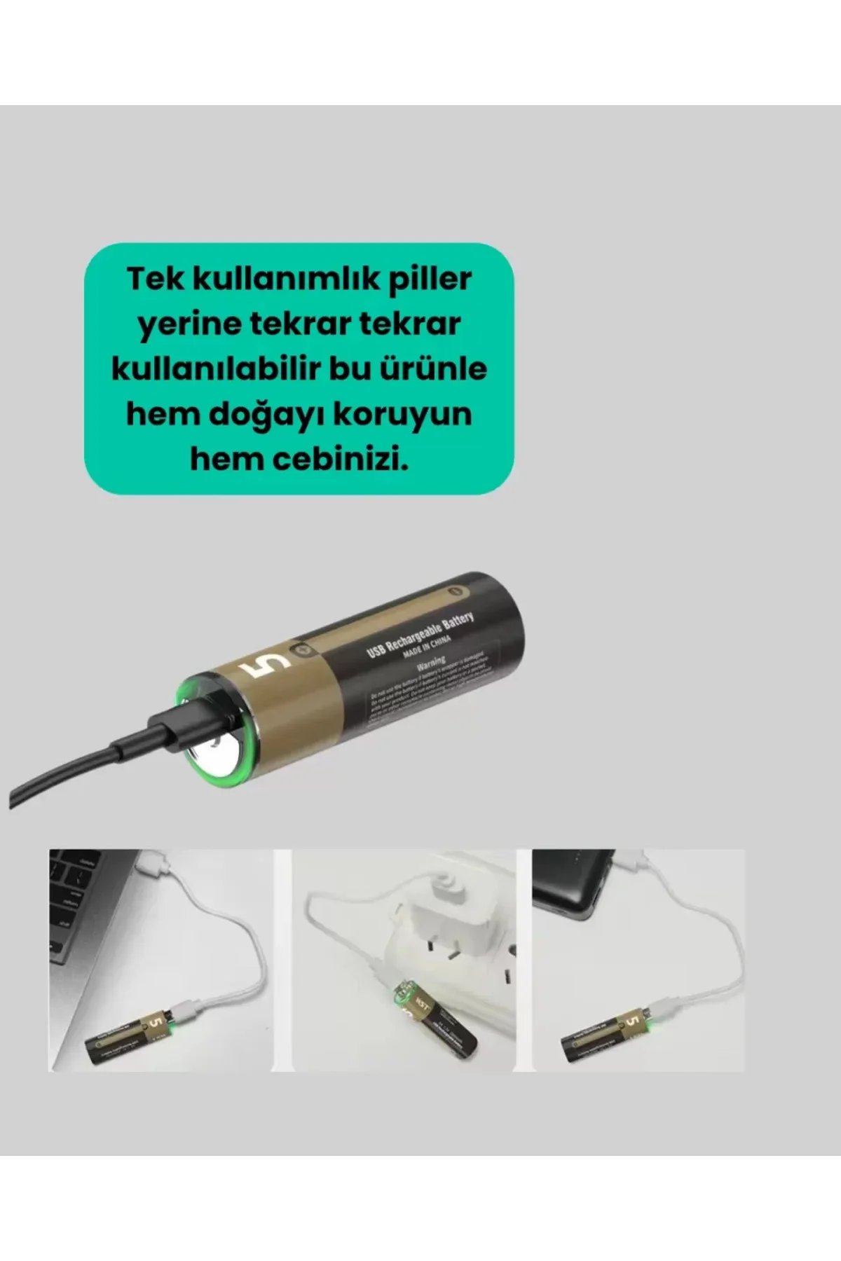 Yüksek Performanslı Aa Usb Şarjlı Lityum Pil | 1.5v Sabit Güç | 2