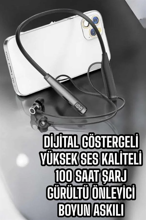 Yüksek Ses Kaliteli Boyun Bantlı Bluetooth Kulaklık - 100 Saat Pil Süresi