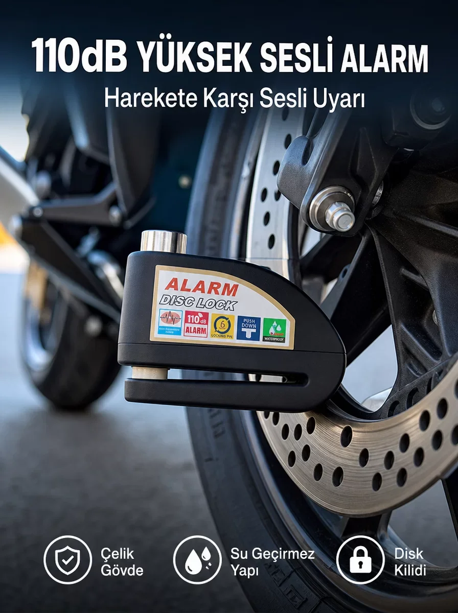 Yüksek Sesli 110dB Çelik Disk Kilidi Su Geçirmez - Otomobil Güvenliği İçin En İyi Çözüm