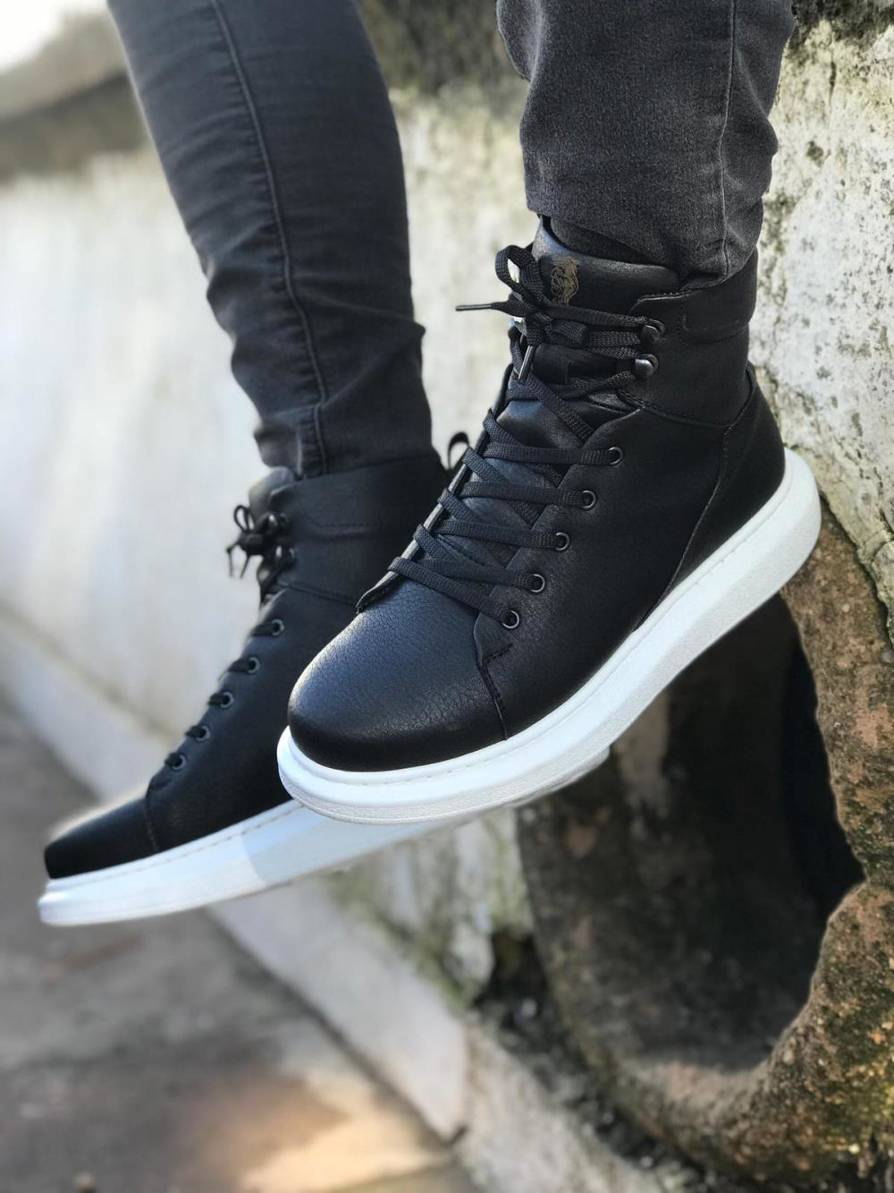 Yüksek Taban Ayakkabı B-080 Siyah (Beyaz Taban) UP