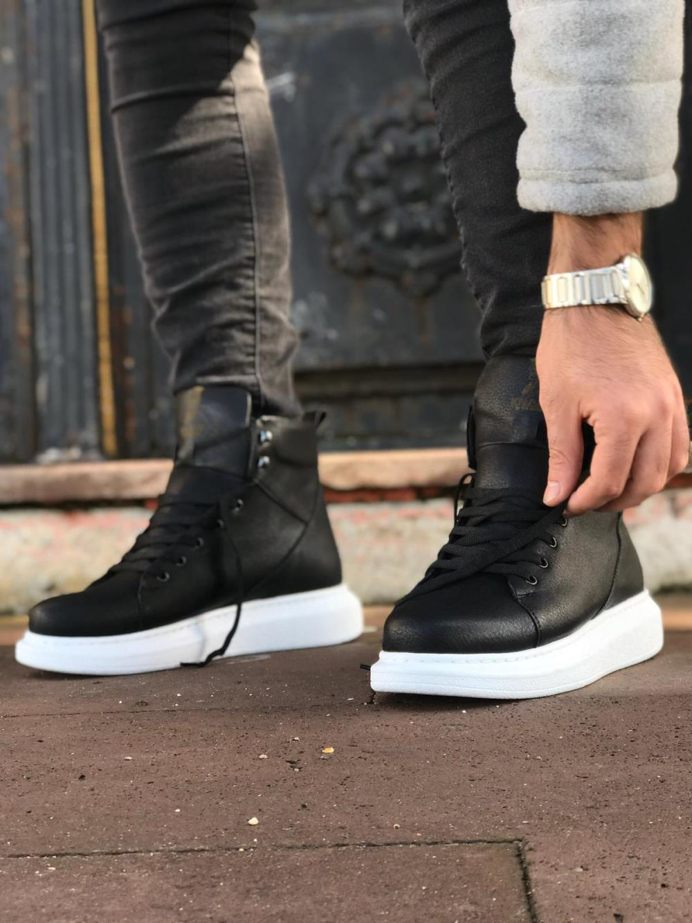 Yüksek Taban Ayakkabı B-080 Siyah (Beyaz Taban) UP