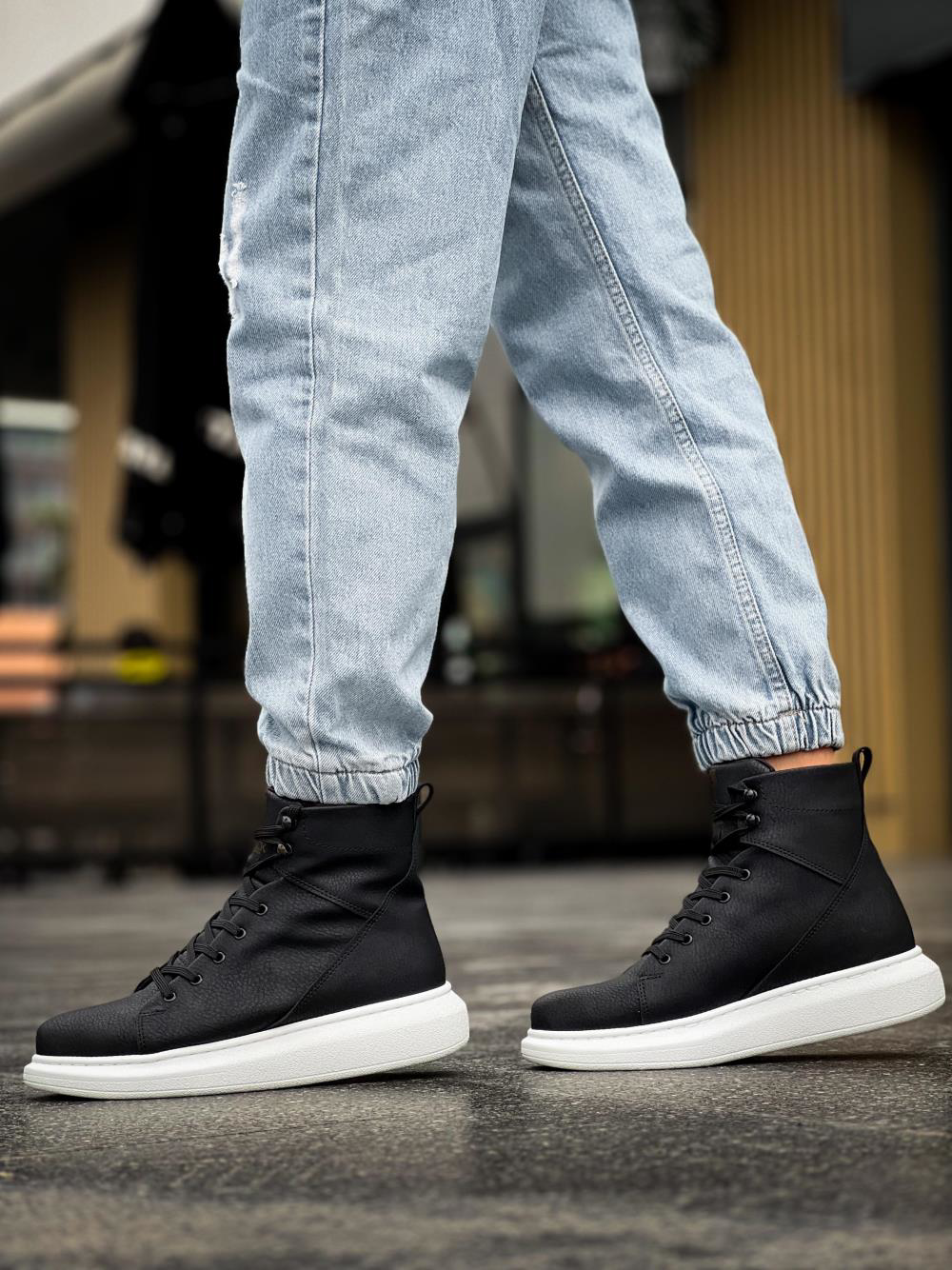 Yüksek Taban Ayakkabı B-080 Siyah (Beyaz Taban) UP