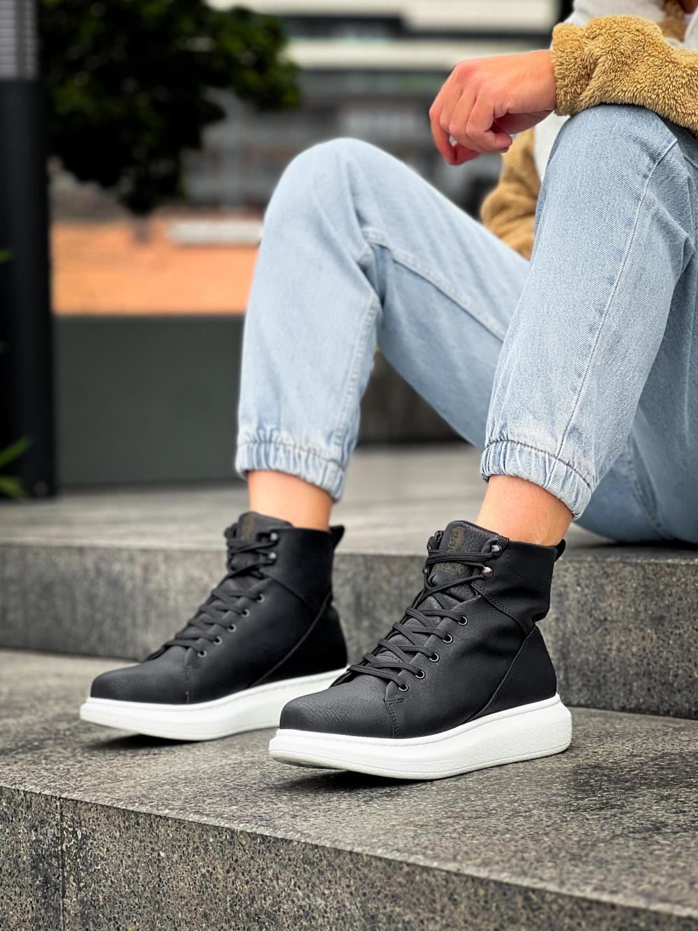 Yüksek Taban Ayakkabı B-080 Siyah (Beyaz Taban) UP