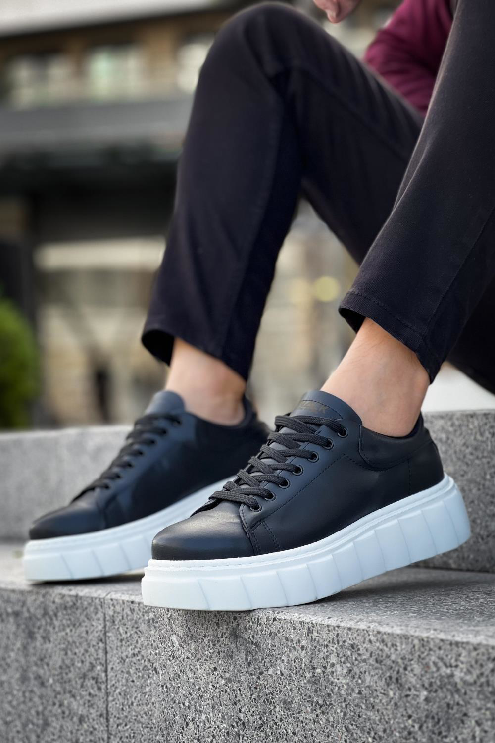 Yüksek Taban Günlük  Ayakkabı 144  Siyah (Beyaz Taban)