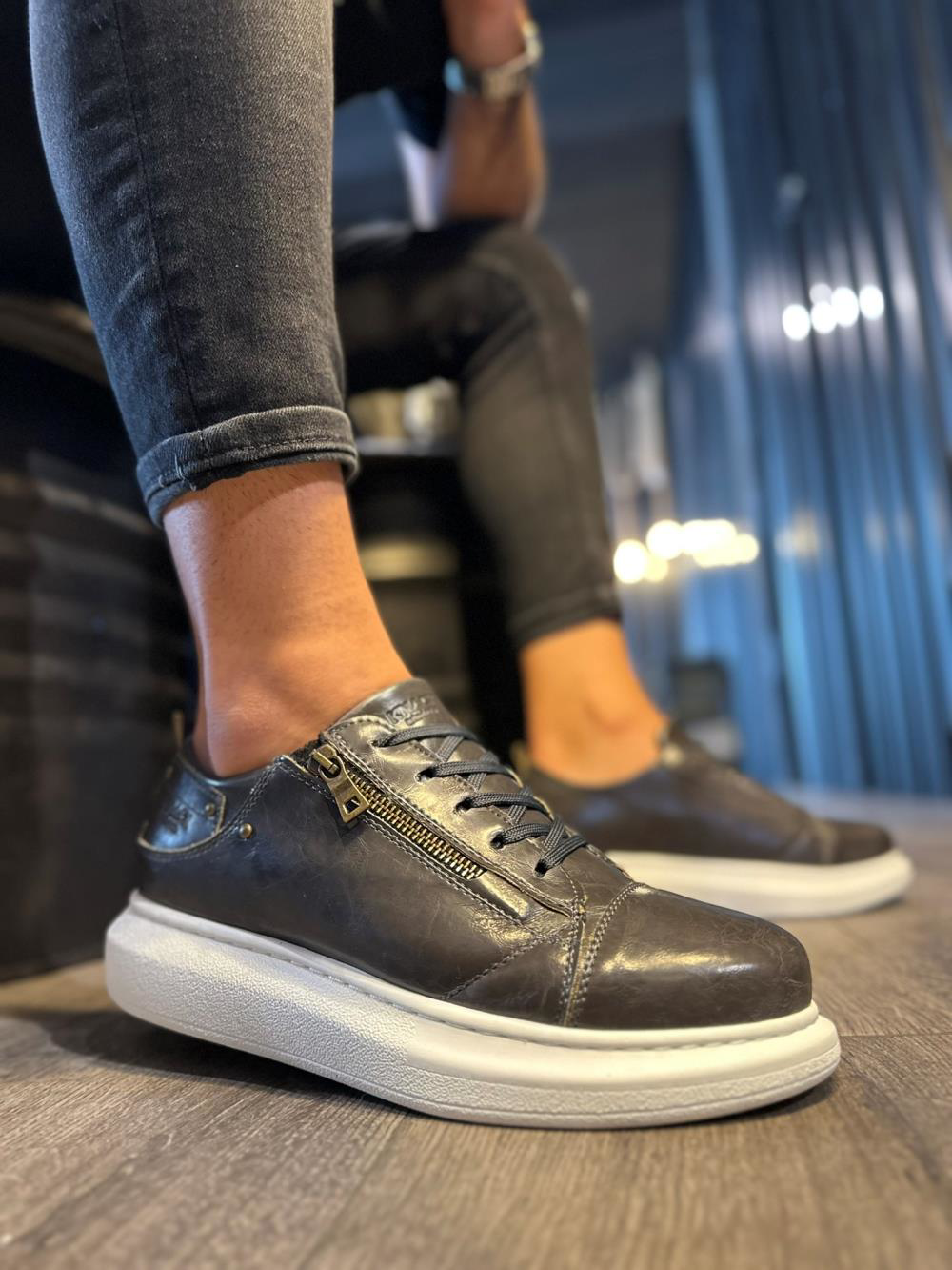 Yüksek Taban Günlük Ayakkabı 555 Parlak Gri