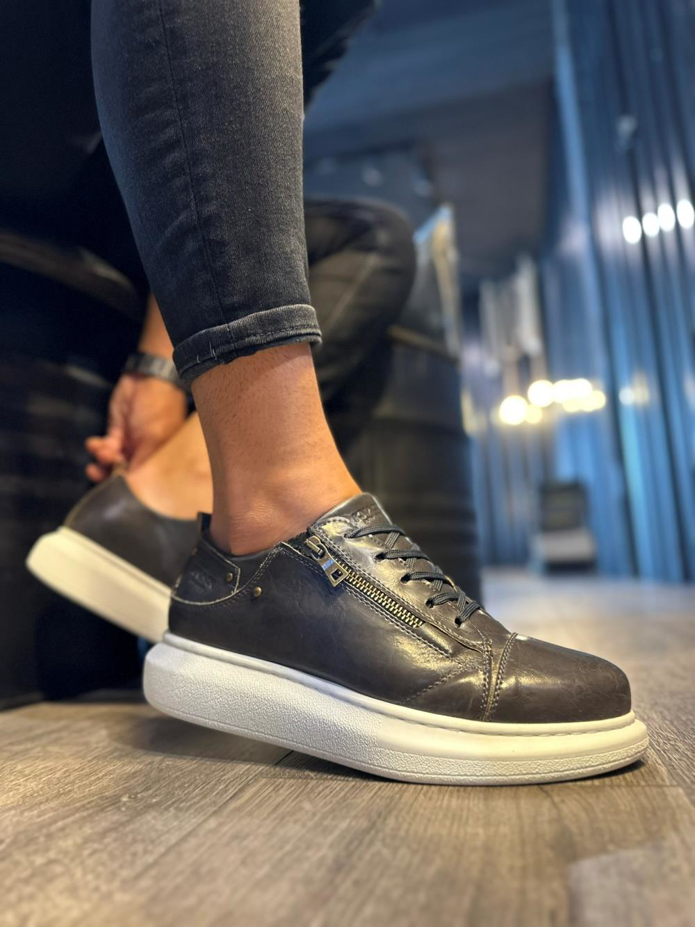 Yüksek Taban Günlük Ayakkabı 555 Parlak Gri