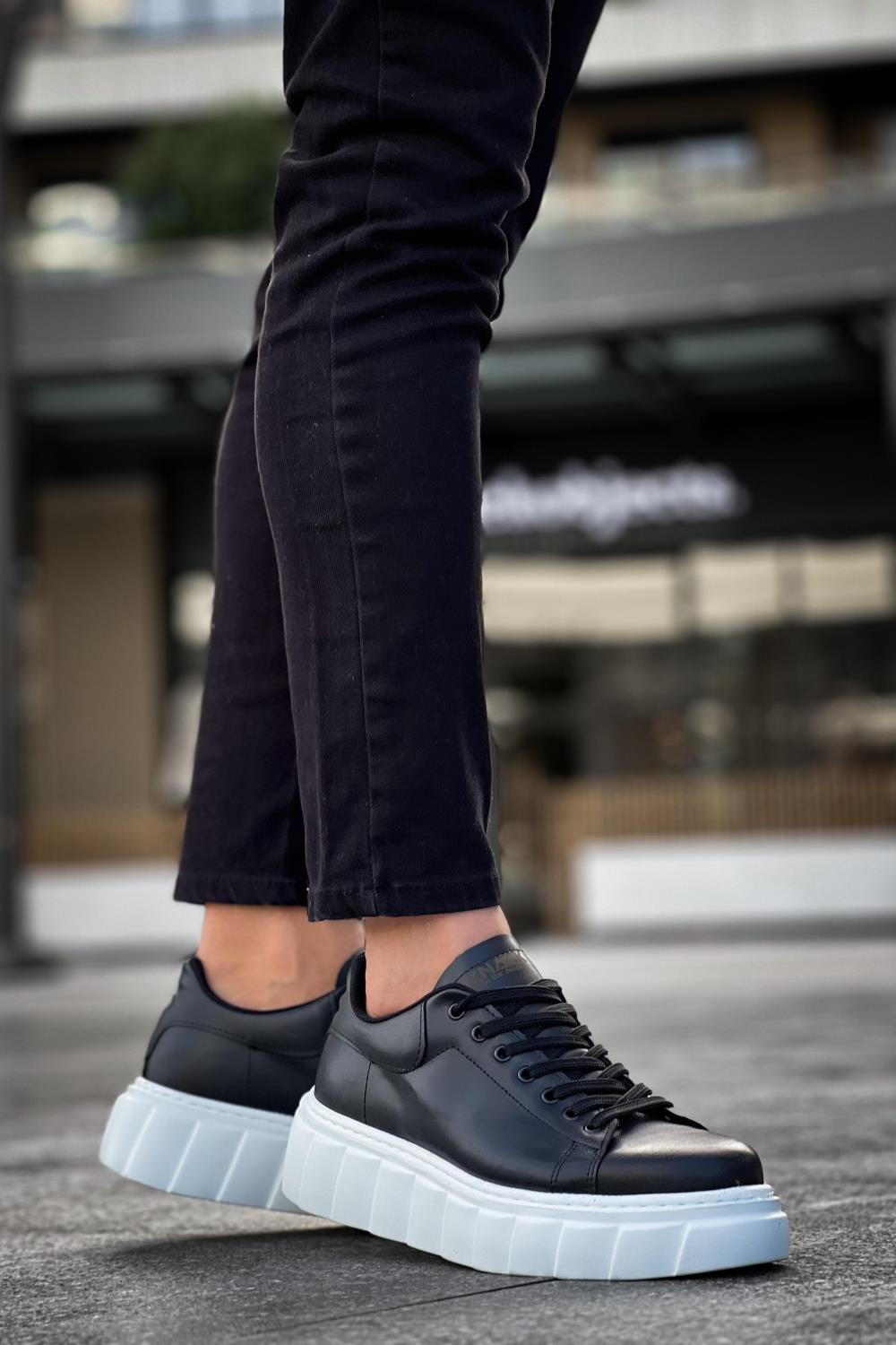 Yüksek Taban Günlük  Ayakkabı 144  Siyah (Beyaz Taban)