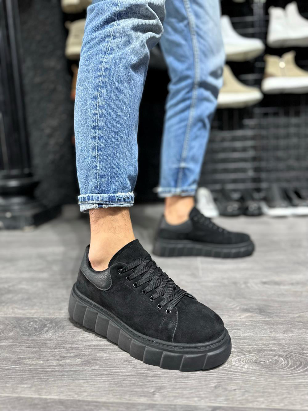 Yüksek Taban Günlük Süet Ayakkabı 144  Siyah (Siyah Taban)