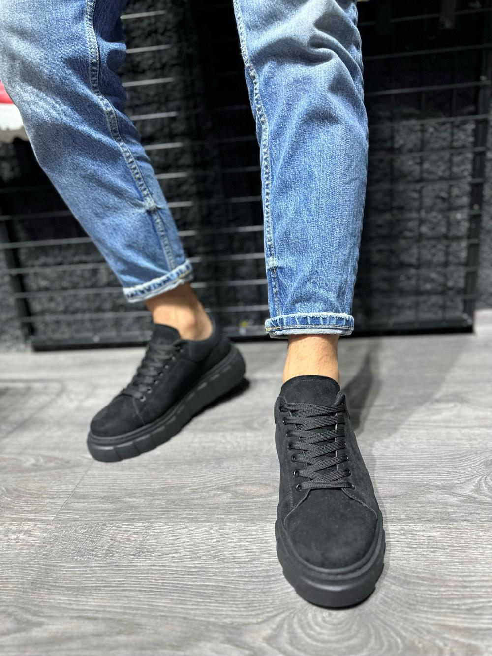 Yüksek Taban Günlük Süet Ayakkabı 144  Siyah (Siyah Taban)