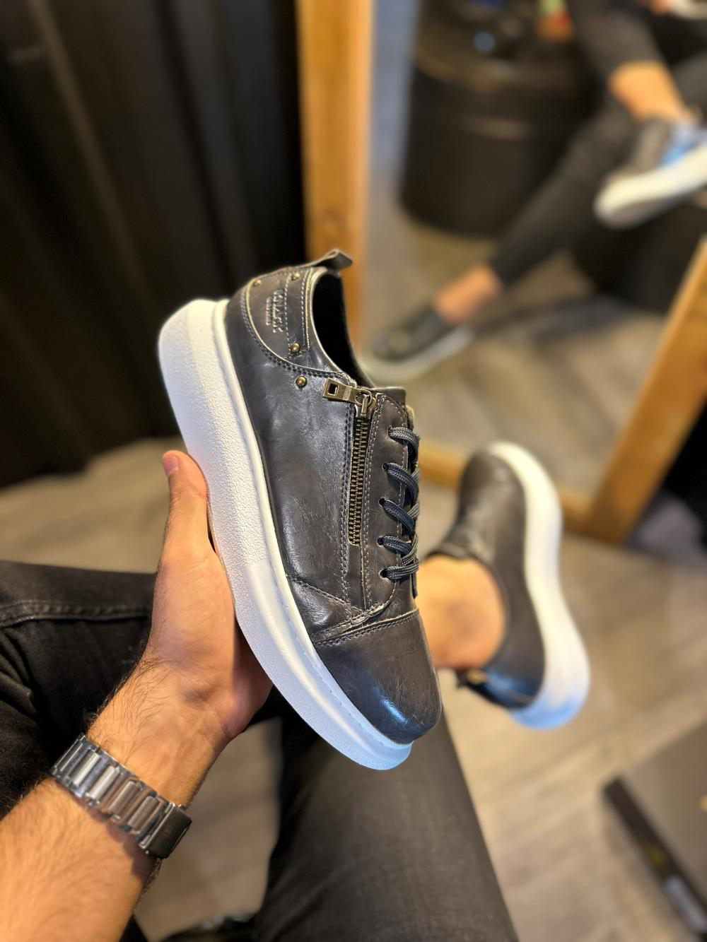 Yüksek Taban Günlük Ayakkabı 555 Parlak Gri