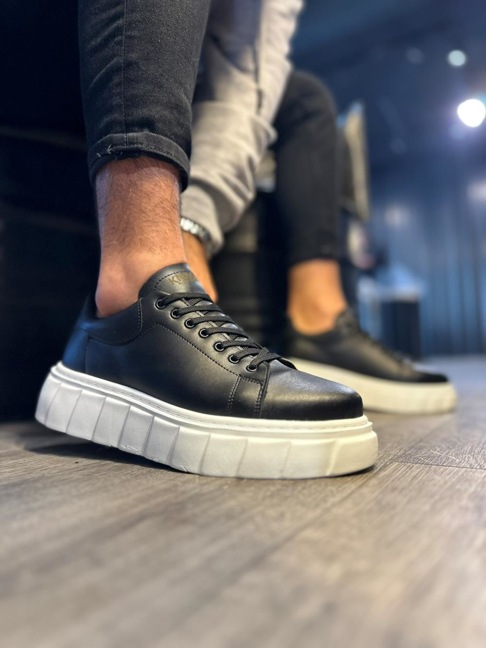 Yüksek Taban Günlük  Ayakkabı 144  Siyah (Beyaz Taban)