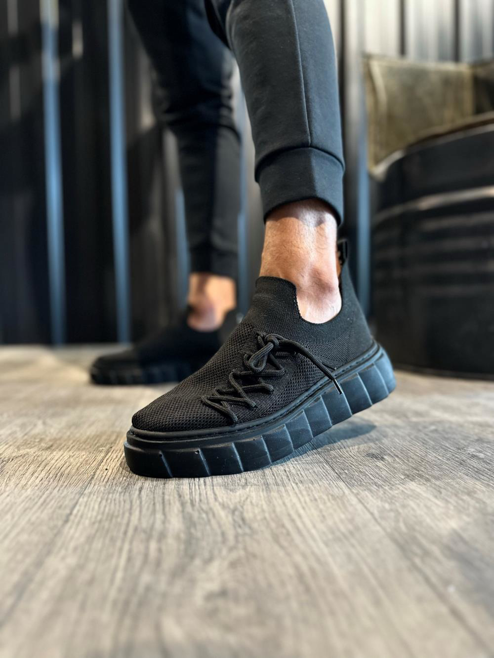 Yüksek Taban Günlük Ayakkabı 1025 Siyah (Siyah Taban)