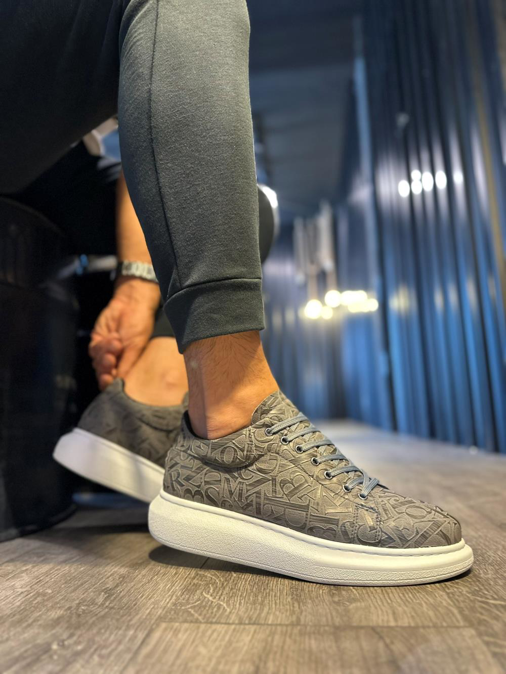 Yüksek Taban Harf Desenli Günlük Ayakkabı 047 Gri