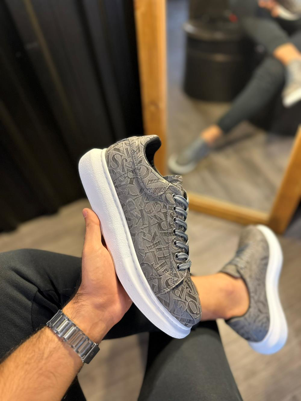 Yüksek Taban Harf Desenli Günlük Ayakkabı 047 Gri