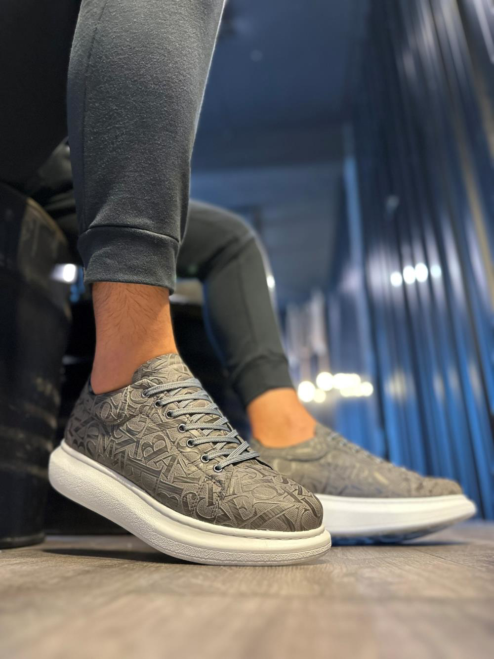 Yüksek Taban Harf Desenli Günlük Ayakkabı 047 Gri