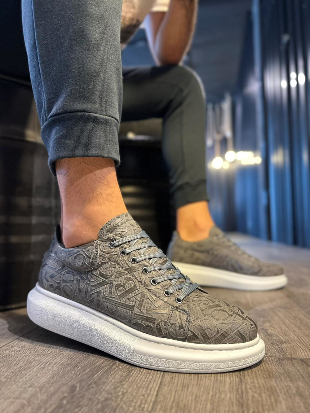 Yüksek Taban Harf Desenli Günlük Ayakkabı 047 Gri