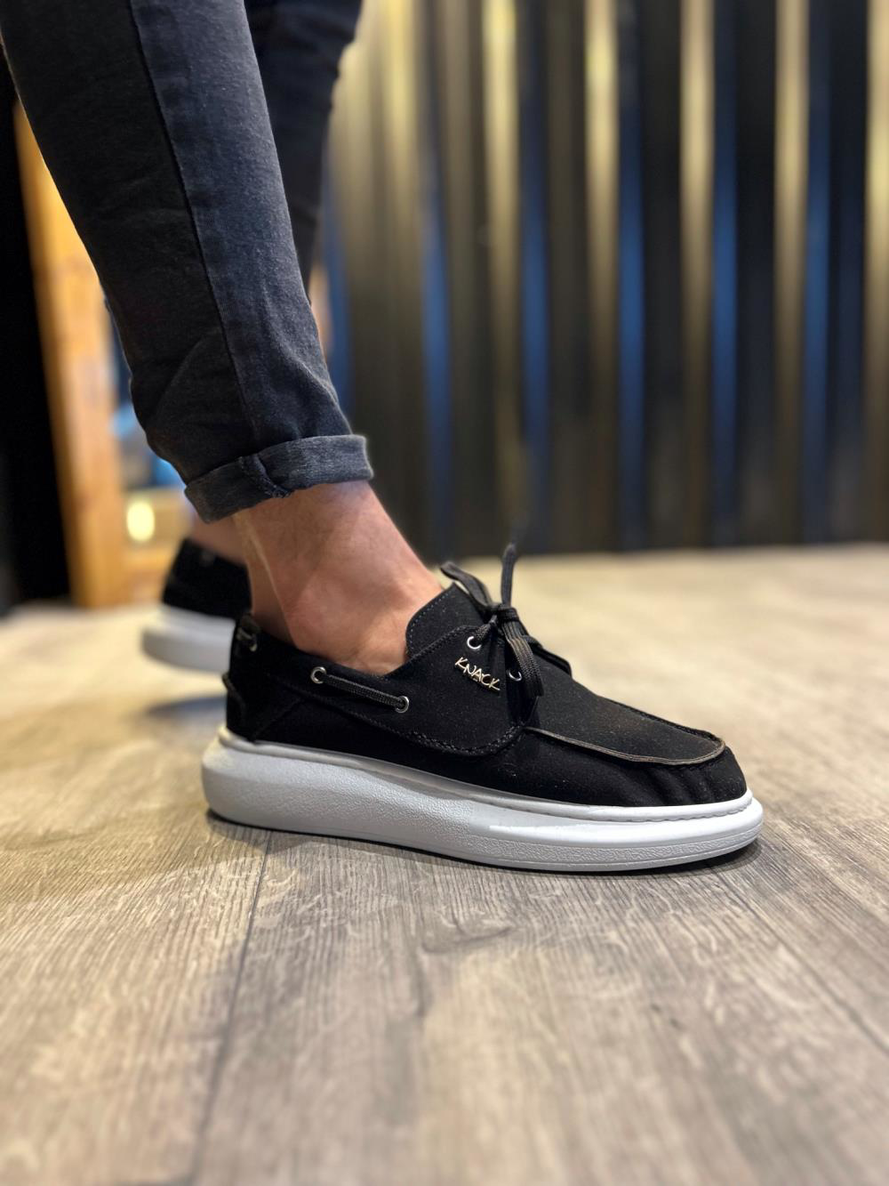 Yüksek Taban Mevsimlik Süet Ayakkabı 009 Siyah (Beyaz Taban)