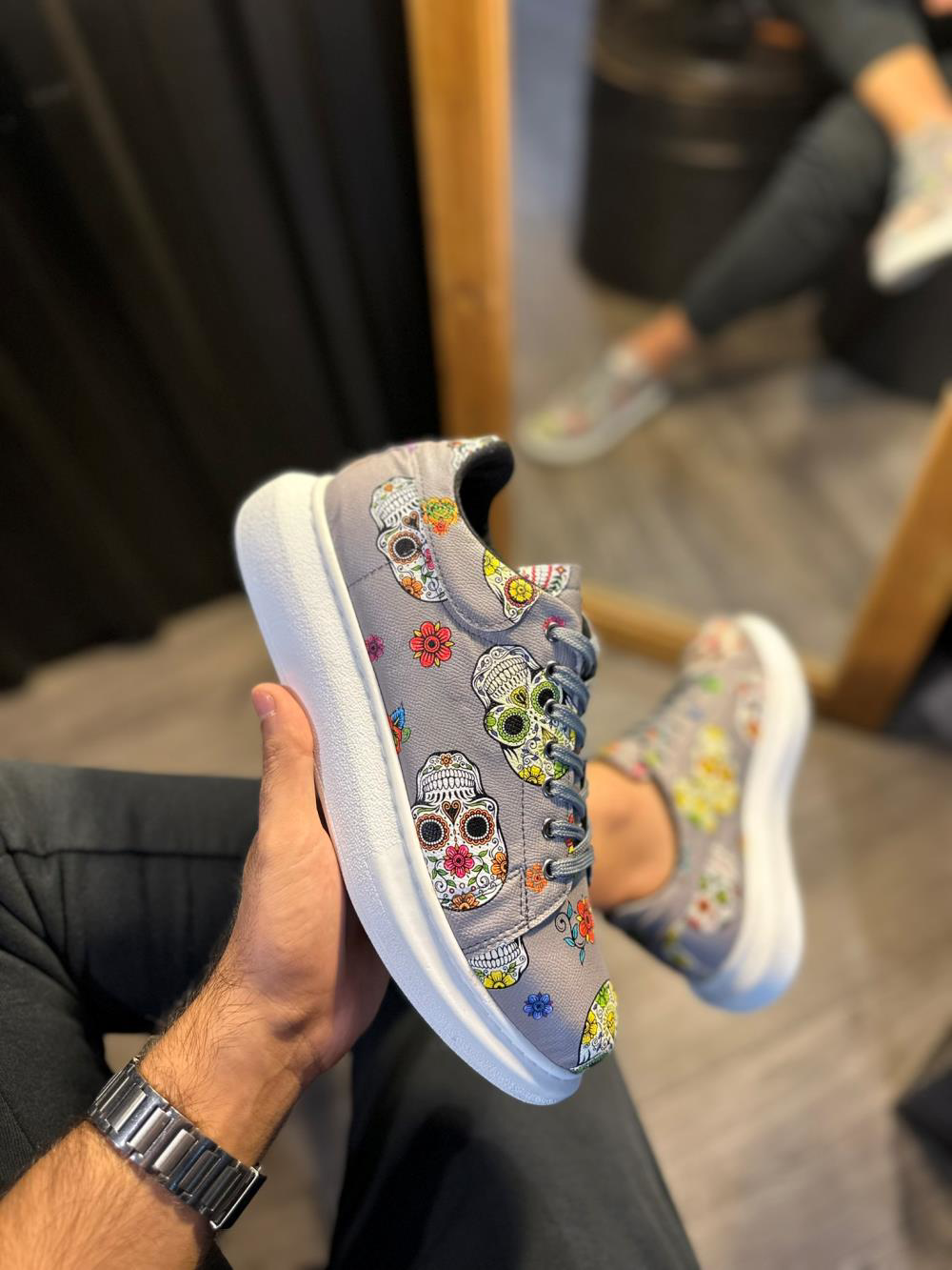 Yüksek Taban Renkli Baskılı Günlük Ayakkabı 046 Gri