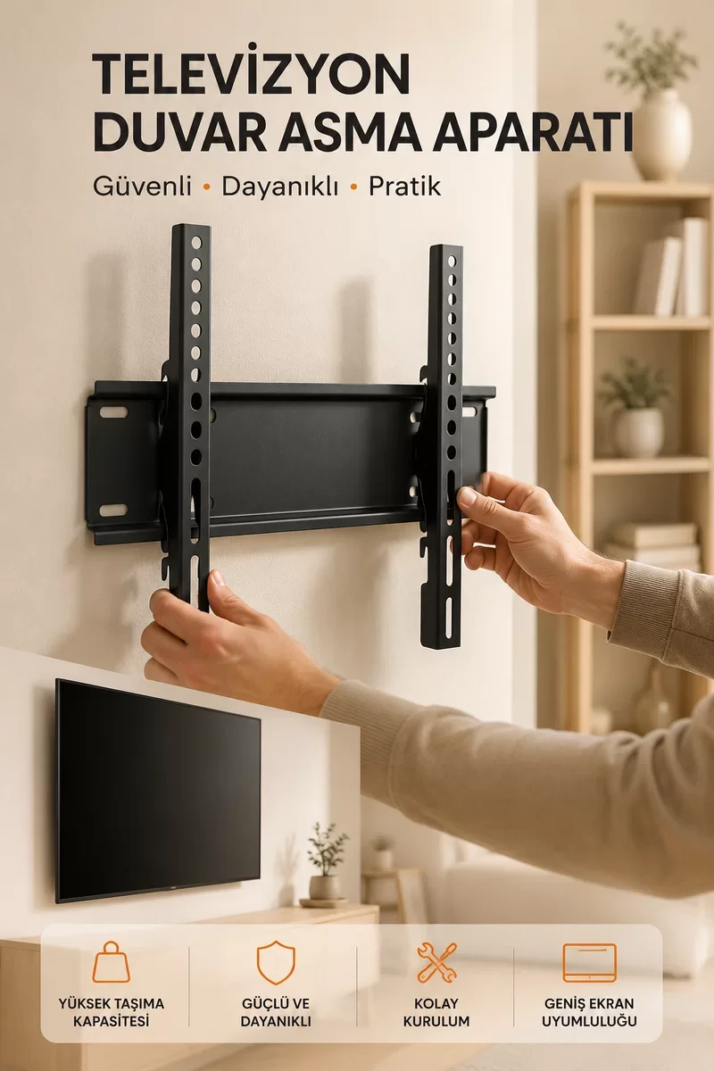 Yüksek Taşıma Kapasiteliniversal TV Duvar Askı Aparatı 32-42 İnç Güvenli Sabitleme Sistemi