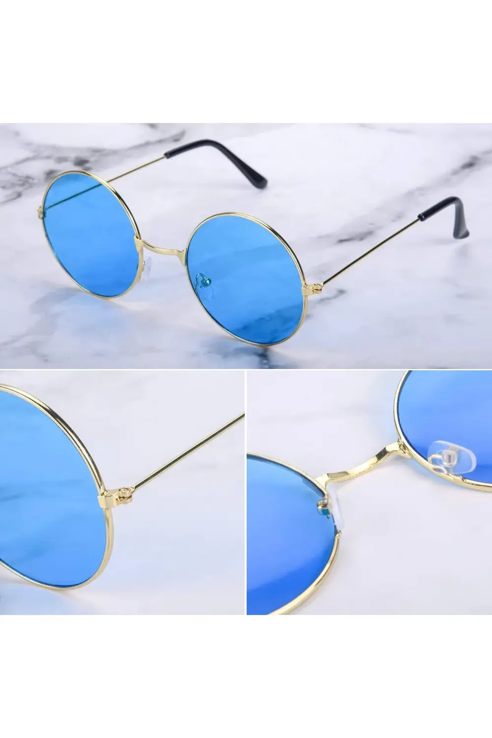 Yulak Cam John Lennon Tarzı Gold Çerçeveli Mavi Gözlük