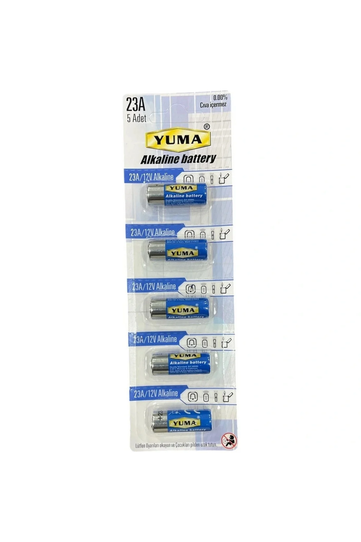 Yuma 23a Mn23 V23a V23ga 12 Volt Alkalin Pil 5’li Paket Yuma 23a Mn23 V23a V23ga 12 Volt Alkalin Pil 5’li Paket