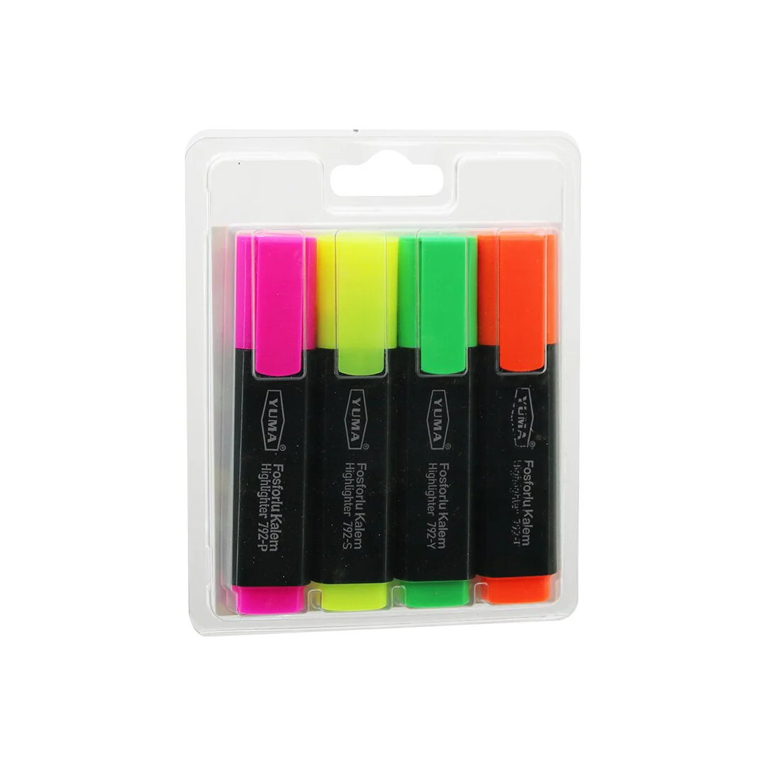 Yuma YM-792-4 792-T-Y-S-P 4PCS Fosforlu Kalem Turuncu - Yeşil - Sarı - Pembe Yuma YM-792-4 792-T-Y-S-P 4PCS Fosforlu Kalem Turuncu - Yeşil - Sarı - Pembe