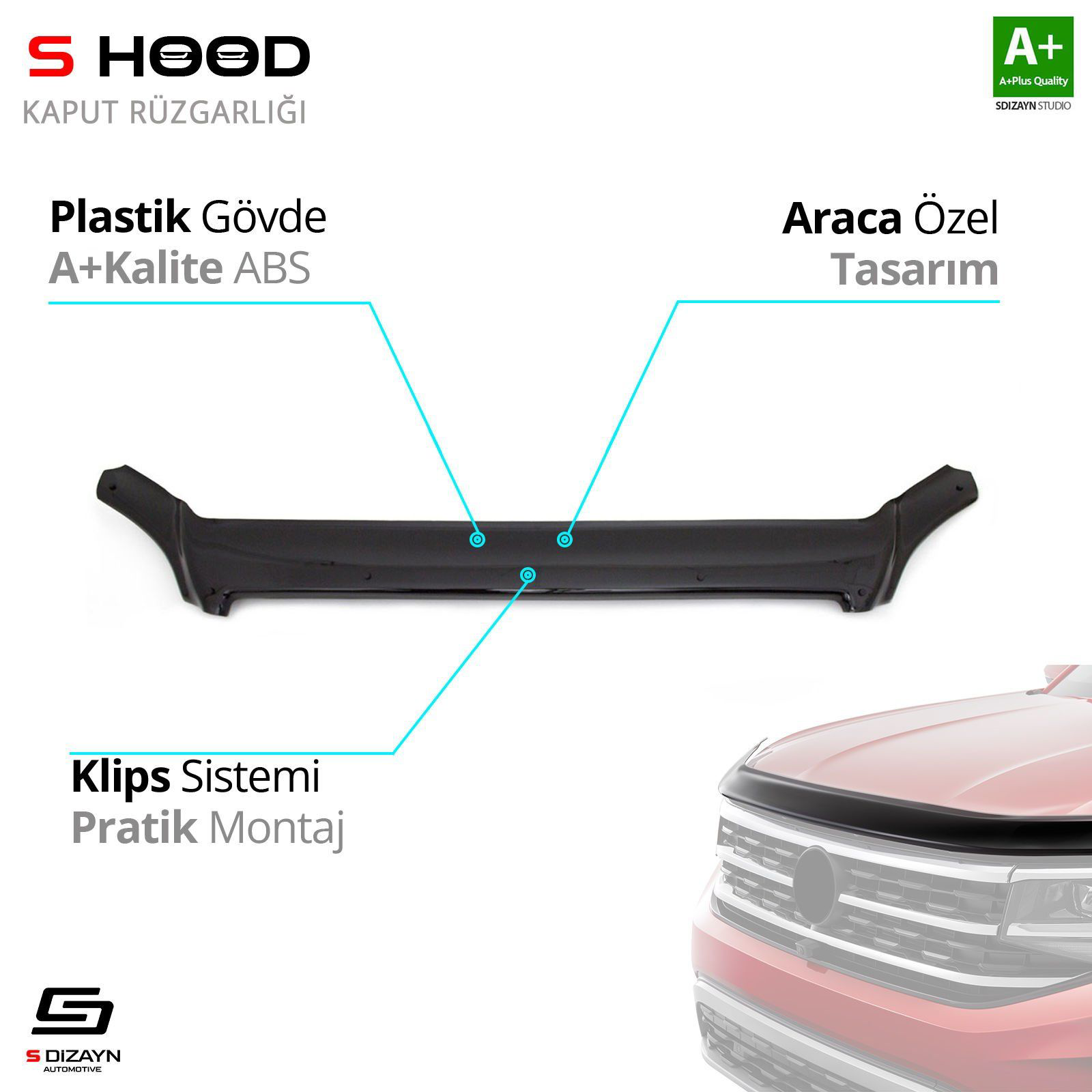 yumlu Sprinter ABS Plastik Kaput Rüzgarlığı 2006-2014 A+Kalite Pa