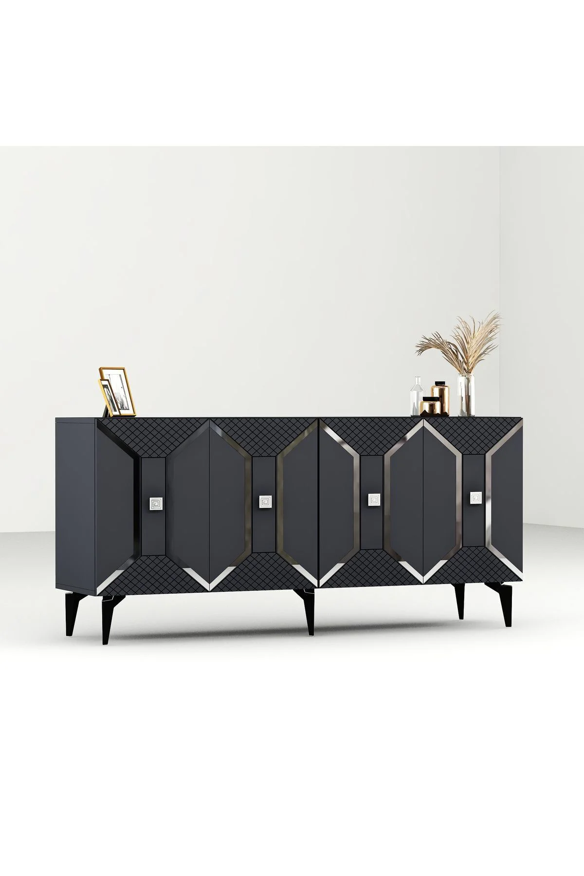 YUMMEDİ PLEKSİ DESENLİ LAZER ÇİZGİLİ KONSOL ANTRASİT-GÜMÜŞ