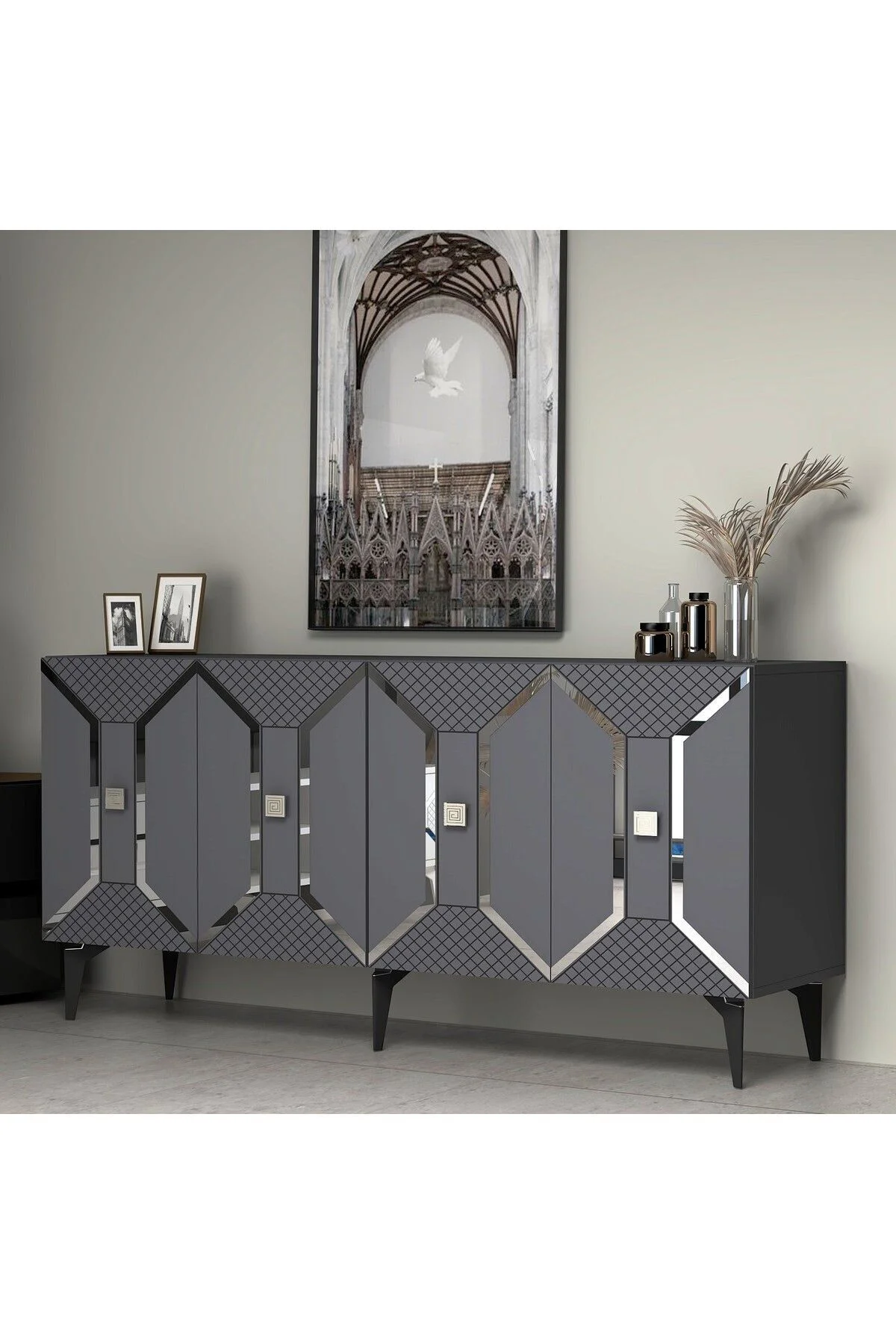 YUMMEDİ PLEKSİ DESENLİ LAZER ÇİZGİLİ KONSOL ANTRASİT-GÜMÜŞ